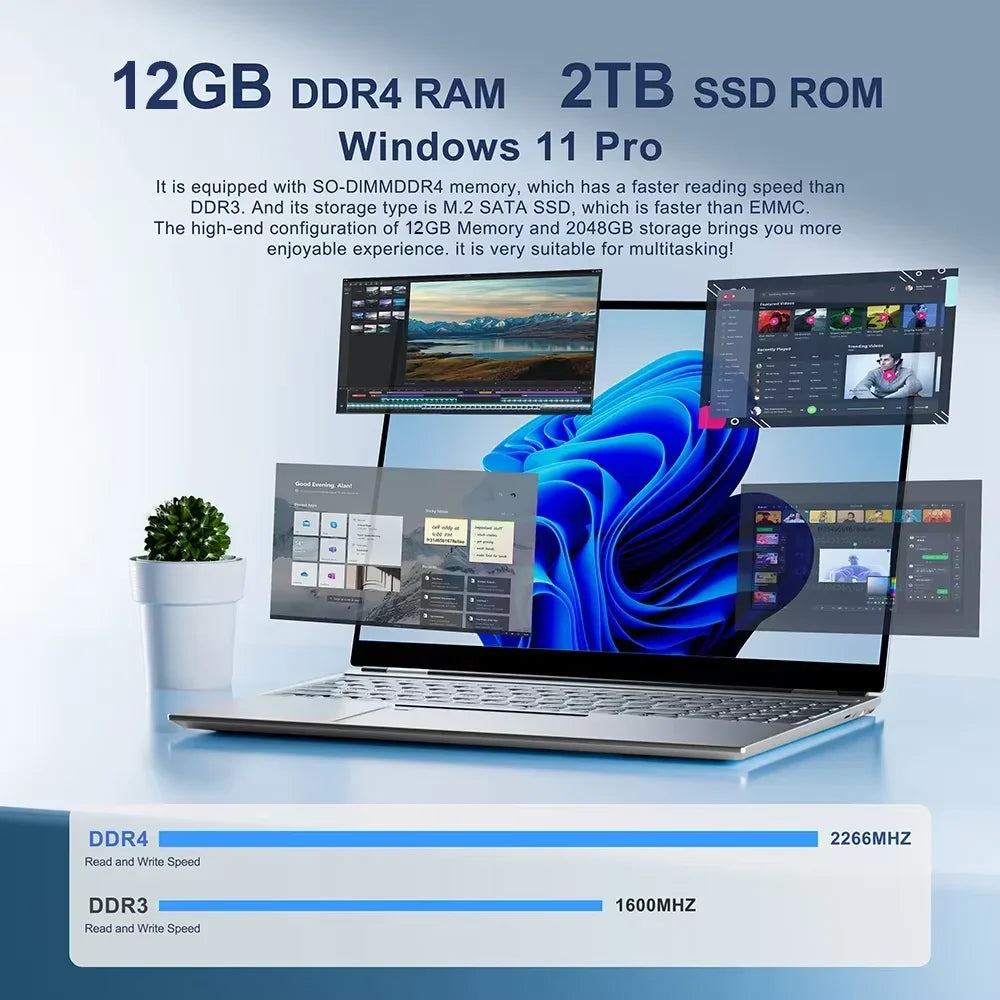 Laptop Computer 14.1" Intel 12GB RAM 1TB 2TB SSD Windows 11 Notebook Office Learn Recreation Entertainment Portable Laptops