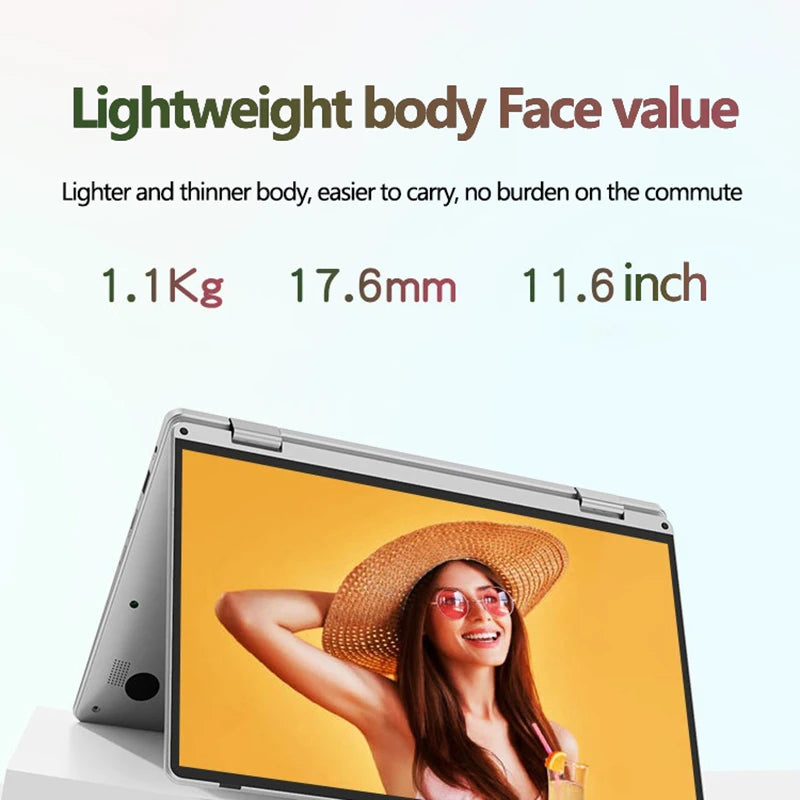 Laptop 11.6 Inch Intel Celeron N4020 360° flips HD Camera Touchscreens 6GB DDR4 2TB SSD 4500 mAH 2.8 GHz Lightweight Tablet
