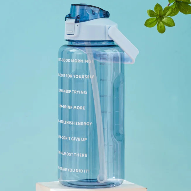 2L Portable Water Bottle with Straw & Time Marker, Large Capacity Plastic Drink Bottle for Outdoor Sports & Fitness