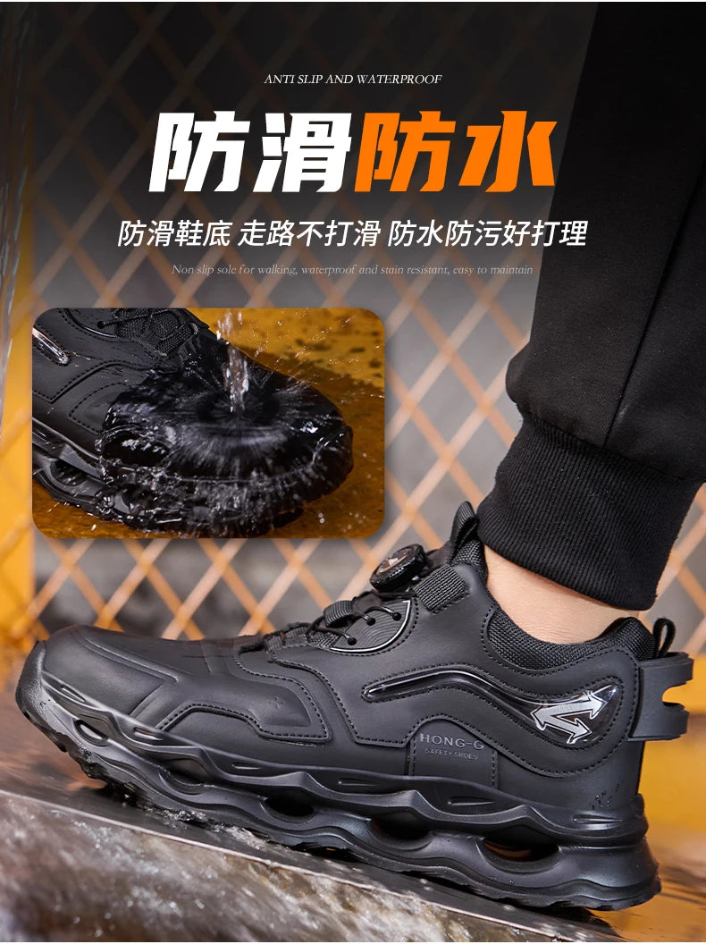 Waterproof Work Shoes For Men Anti-smash Anti puncture Safety Shoes Men boots Rotating Button Indestructible Shoes Male Sneakers