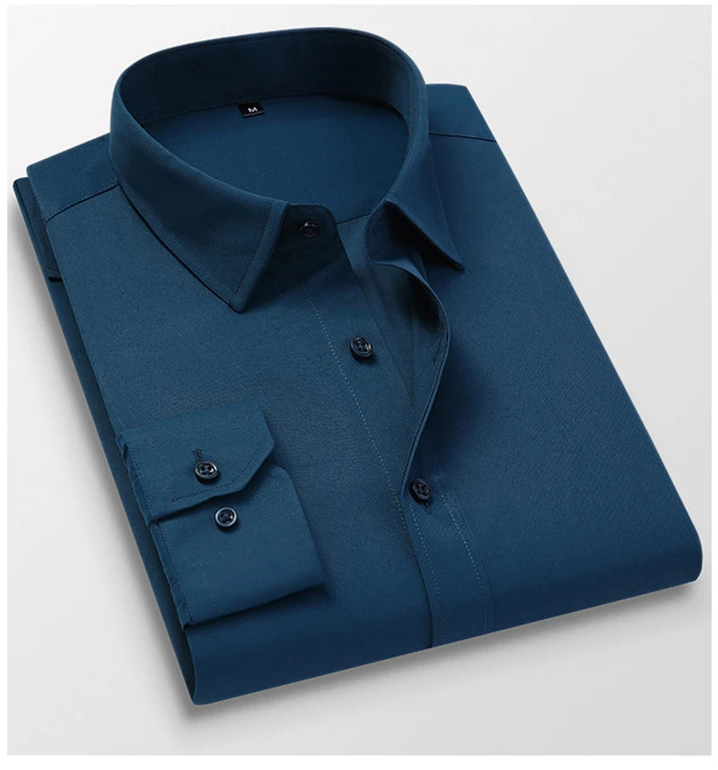TFETTERS Pink Shirt Men Spring Autumn Mens Long Sleeve Business Shirt Polyester Slim Fit  Formal Dress Shirts for Men Clothing