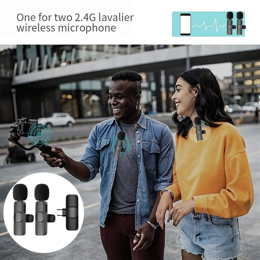 Wireless Lavalier Microphone Noise Cancelling Audio Video Recording Mini Mic for iPhone Android Xiaomi Live Broadcast Game Mic