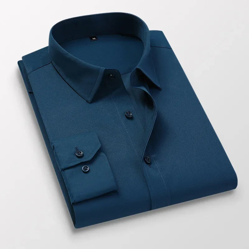 TFETTERS Pink Shirt Men Spring Autumn Mens Long Sleeve Business Shirt Polyester Slim Fit  Formal Dress Shirts for Men Clothing