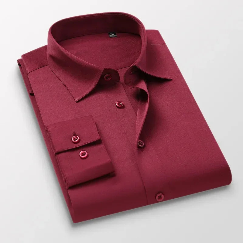 TFETTERS Pink Shirt Men Spring Autumn Mens Long Sleeve Business Shirt Polyester Slim Fit  Formal Dress Shirts for Men Clothing